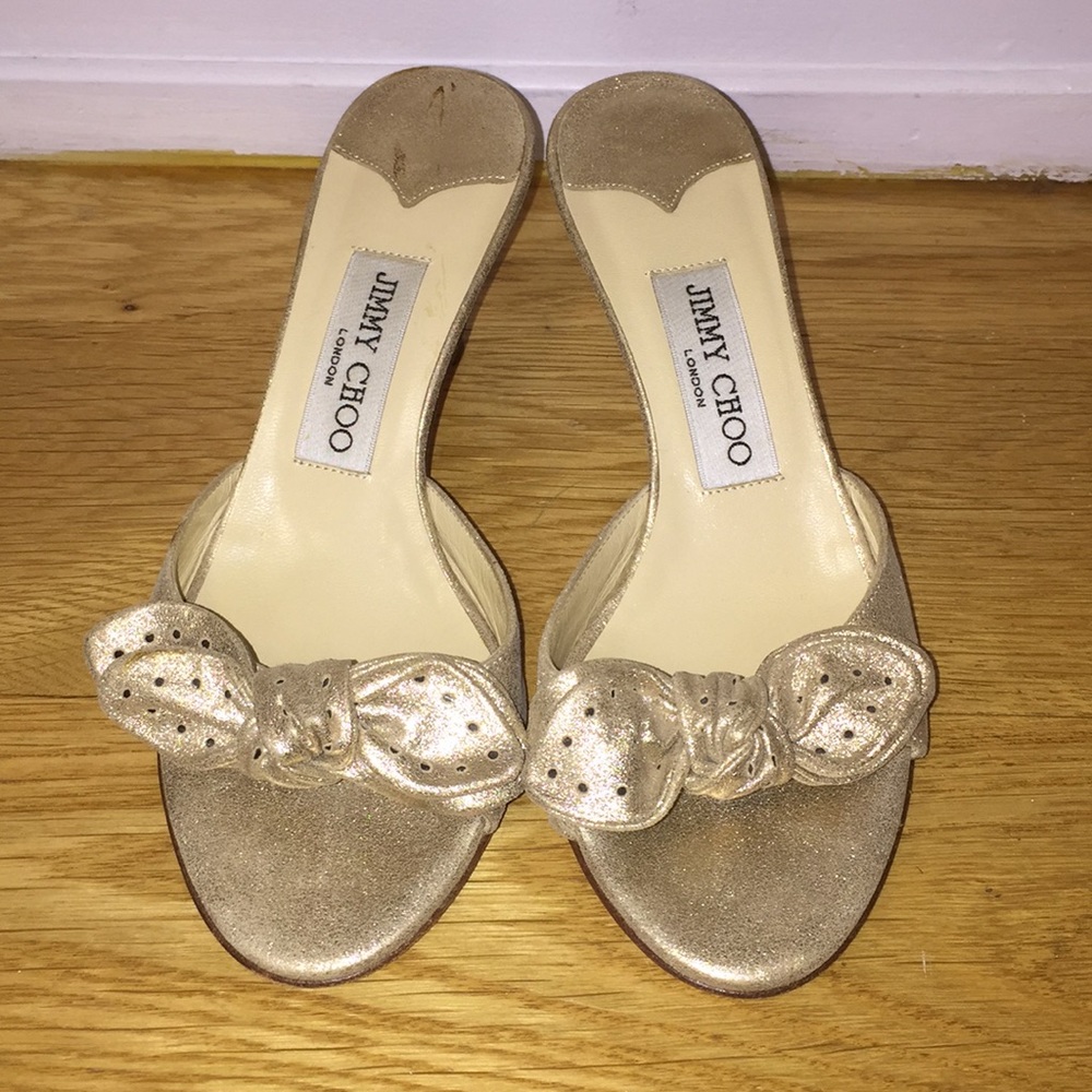 Jimmy Choo Gold Bow Kitten Heels Size 35.5